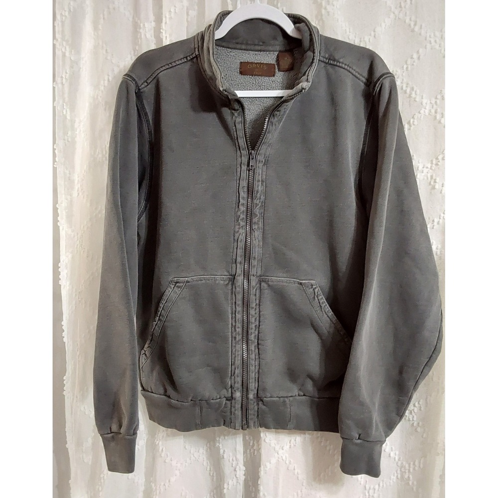 Orvis Mens Full Zip Fleece Lined Sweatshirt Charcoal Gray Size Medium Rugged